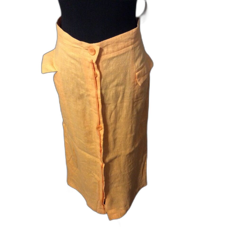 NWOT 100% Linen Plus Maxi Skirt Harve Benard 16 Pockets Button front Retro
